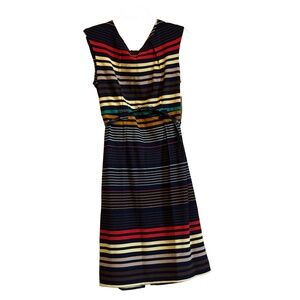 ILE New York Women's Conceal Back NAVY Zip Multi Colored Stripe Dress SZ 10 NWT